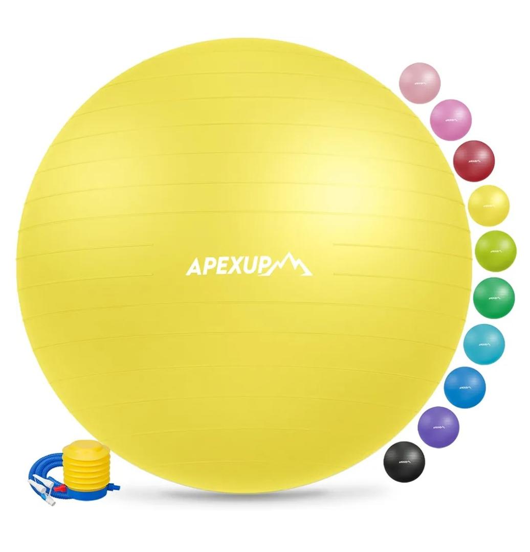 APEXUP Yoga Ball Exercise Ball Anti Slip Heavy Duty for Fitness, Balance & Core Workout Yellow