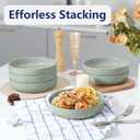 LIANYU Pasta Bowls Set of 2, 33oz Large Stoneware Salad Serving Bowls, Round and Wide Pasta Plates for Dinner, Dishwasher & Microwave Safe, Fog Green