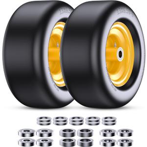 13x6.50-6 Flat Free Lawn Mower Tires 2-Pack - Zero Turn & Riding Mower Front Wheel Replacement with 3/4" & 5/8" Adapter Kit - Universal Solid Smooth Tread for Commercial/Residential Use