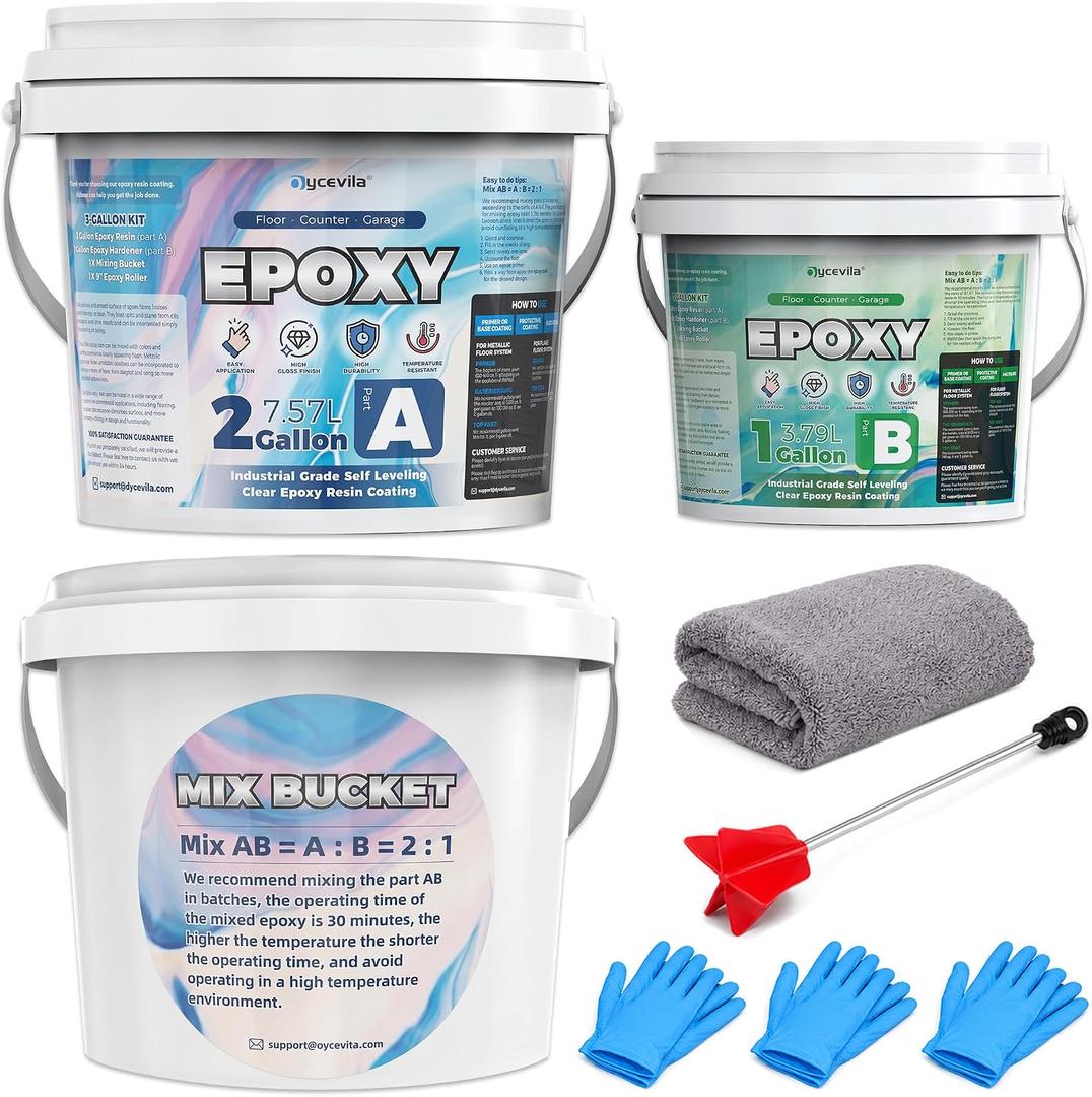 3 Gallon Clear Epoxy Floor Kit, 100% Solids, Self-Leveling