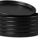 E-far 7.9 Inch Ceramic Dinner Plates, 6-Piece Stoneware Salad Plates with Raised Edges, Chip & Scratch Resistant | Microwave & Dishwasher Safe Dessert Dishes for Appetizer Salad, Matte Black