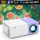 KHQ Mini Projector with WiFi - Portable 1080P HD Movie Projectors, Outdoor Compatible with Phone/ Tablet/ Laptop/ TV Stick- Purple White