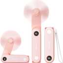 SWEETFULL Portable Handheld Mini Fan with LED Display, 3-in-1 Personal Foldable USB Rechargeable Hand Held Fan & Flashlight for Travel, Lash Eyelash, Cute Small Pocket for Women, Girls (Pink)
