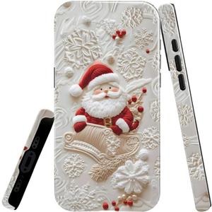 Case Compatible with iPhone 17 - Glossy Hybrid Durable Shockproof Cover,Cases for Woman Girl - Christmas Santa Claus Snowflake