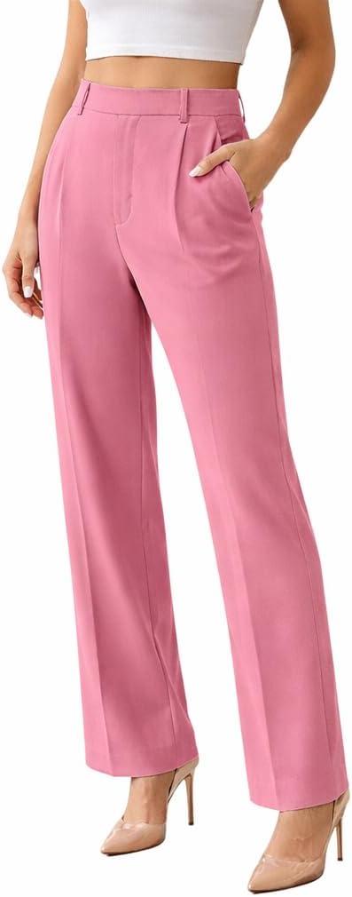 Women’s Work Pants/Office Trousers – High-Waisted, Straight Leg, Stretchy, Breathable, Wrinkle-Resistant Business Casual Work Pants with Pockets, Airport Outfit - Medium, Candy Pink