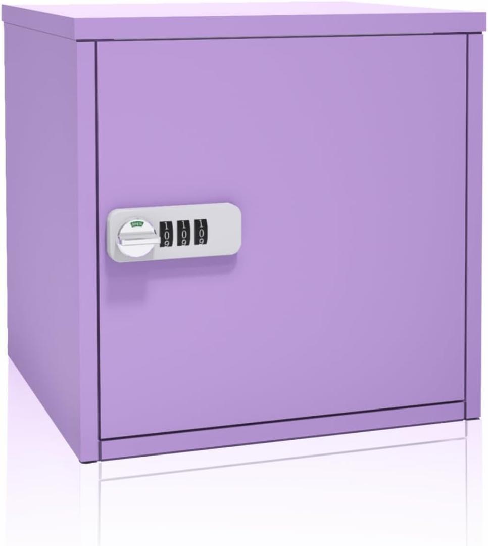 Mini Locker Small Storage Cabinet, Lockable Cabinet Organizer Locking Put on Office Desk, Size 9.85x9.85x9.85 in Metal Small Locker cabinets for Schools, Home, Dresser etc. Purple