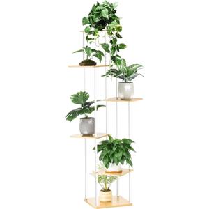 GLOKUUCA 6 Tier Plant Stand Indoor Outdoor, Wood Metal Corner Shelf, Multiple Flower Pot Rack Holder Shelves, Planter Shelf Display Storage Organizer White