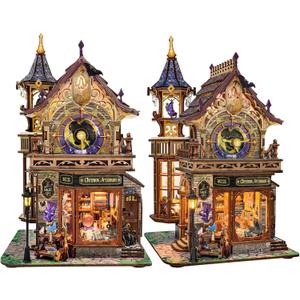 SUNNINO Miniature Dollhouse Kit, Book Nook Kit 3D Wooden Puzzles for Adults with Led Lights Tiny House Bookshelf Decor Christmas Birthday Craft Gifts for Adults and Teens, Time Magic Club