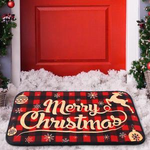Tinideya Christmas Outdoor Mat Merry Christmas Decorative Doormat Non Slip Buffalo Plaid Check Floor Welcome Mat for Indoor Entrance Decorations, 24 x 16 Inches
