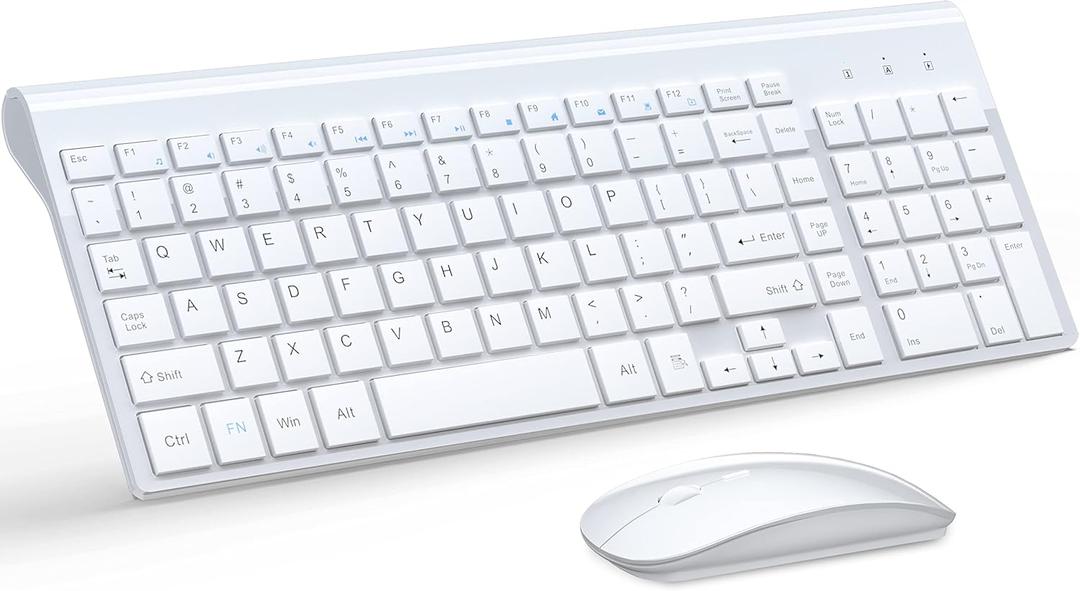 Wireless Keyboard and Mouse Ultra Slim Combo, TopMate 2.4G Silent Compact USB 2400DPI Mouse and Scissor Switch Keyboard Set with Cover, Batteries Included, for PC/Laptop/Windows/Mac - White