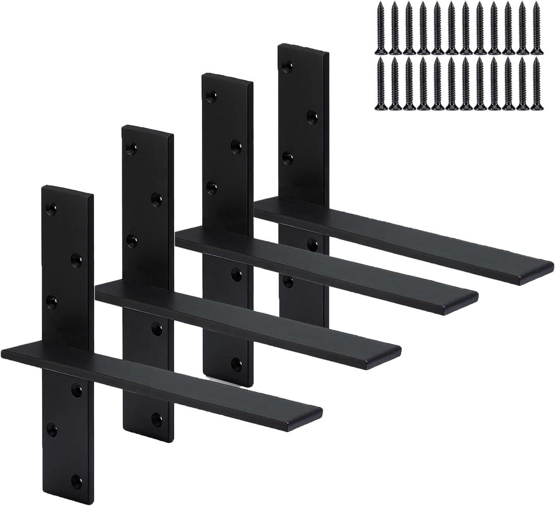 (4-Pack) Hanging T Floating Shelf Bracket, 12" Lx2 W Heavy Duty Steel Knee Wall Hidden Granite Countertop Support Floating Bracket Hardware for Cabinets, Granite, Dishwasher, Bench Seats Vanities