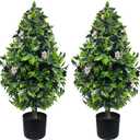 DOPGIB Artificial Topiary Boxwood Trees: 3FT Tall（2 Set） UV-Anti Fake Greenery Decorative Plants Outdoor for Home Front Porch, Indoor Walkway, Entryway Indoor & Outdoor Home Decor