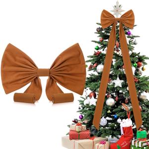 Brown Extra Large Christmas Tree Topper Bow 47.2 Inch Long Velvet Christmas Tree Topper Ribbon Bow Gift Ornament for Xmas Party Holiday Wreath Wall