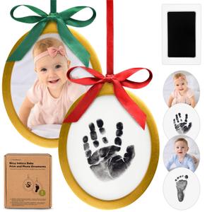 Inkless Baby Hand and Footprint Kit - Two-Sides Babys First Christmas Ornament Footprint Kit, Personalized Baby Gifts Photo Frame, Cute Newborn Keepsake for Nursery Decor, New Mom Gifts (Oval/Gold)
