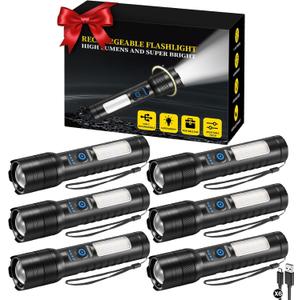 6Pack Small Flashlight Powerful, 7Mode Rechargeable Flashlights High Lumens, Adjustable Tactical Flashlight Pocket, Super Bright LED Flash Light, Mini Portable Flashlights for Home Emergencies Camping