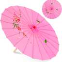 33" Pink Flower Cloth Decoration Handmade Parasol Umbrella Chinese Japanese Asian DIY Art Dance Classical Umbrella for Wedding Parties Photography Costumes Cosplay (Pink)