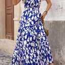 BTFBM Women Summer Dresses Casual Sleeveless Maxi Dresses Cute Floral Long Dress Wedding Guest Dress (Blue, M)
