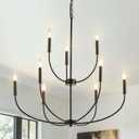 9-Light Black Chandelier for Entryway, Modern Farmhouse Dining Room Light Fixture, Industrial Candle Pendant Light for Foyer Stairway Living Room