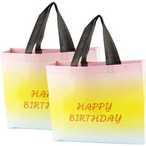 2 x 2 Pcs 12.5 Inch Large Happy Birthday Gift Bag for Girls Kids Women Birthday (Colorful)