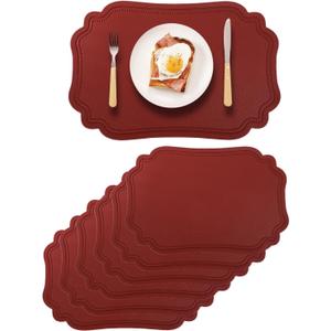XINYUN Waterproof Placemats Set of 6 Faux Leather Placemat Wipeable Heat Resistant Non Slip Anti Oil Place Mat Washable Decorate Eco-Friendly Table Mats Patio Placemats for Dining Table