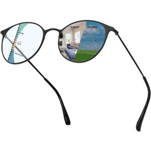KISSOUL Multifocal Transition Photochromic Progressive Reading Glasses Men Women Blue Light Blocking Metal Multifocus Readers (Black, 1.5 x)