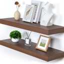 Deep Floating Shelves for Wall, 36'' x 12'' Rustic Large Floating Shelves Set of 2, 12 Inch Deep Walnut Wood Wall Shelves for Living Room Bathroom Laundry Room Bedroom Kitchen Home Office - Walnut