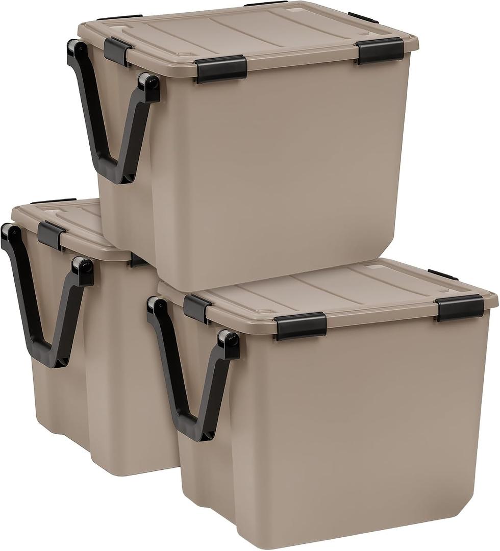 IRIS USA 3-Pack 106 Qt Storage Bins with Gasket Lids, Tan