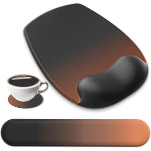 AKIT Ergonomic Mouse Pad with Wrist Rest& Keyboard Wrist Rest, Wrist Rest for Computer Keyboard, Pain Relief, Non-Slip Rubber Base, Mousepad Wrist Support for Gaming, Office, Home, Gradient Black