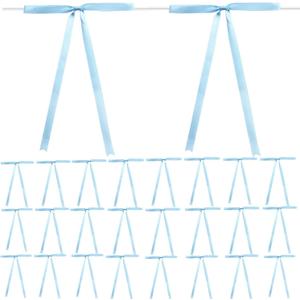 50 Pack Satin Ribbon Twist Tie Bows, 5x7 Inch Premade Ribbon Bows, Christmas Twist Tie Bows for Crafts, Gift Wrapping, Treat Bags, Party Favors, Wedding, Baby Shower, Birthday Decorations(Baby Blue)