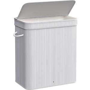 SONGMICS Laundry Hamper with Lid, Bamboo Laundry Basket, Removable Machine Washable Laundry Basket, with Handles, 26.4-Gallons, for Laundry Room, Bedroom, Bathroom, Dove Gray ULCB063G01, 100 L