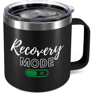 12 Oz Recovery Mode On Motivational Stainless Steel Insulated Coffee Mug - Personalized Gifts Funny Idea Birthday Gifts for Women Men (Black)
