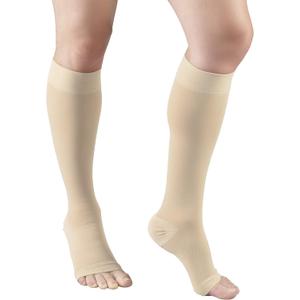 Truform 20-30 mmHg Medical Compression Stockings, Aloe Infused Microfiber, Knee High, Open Toe, Beige, Large