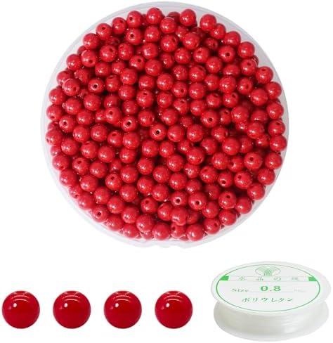 ZHFMLY 600pcs 6MM Red Glass Beads Handcrafted Round Lampwork Smooth Loose Bracelet Beads for DIY Jewelry Making