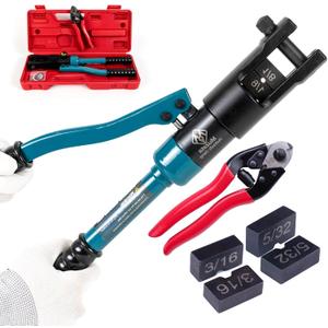 Muzata Upgraded Custom Cable Railing Crimping Tool Hydraulic Crimper Hydraulic Crimping Tool for 1/8" 5/32" 3/16" Stainless Steel Cable Railing Kit Wire Rope Swaging Kit with Wire Cutter CT01