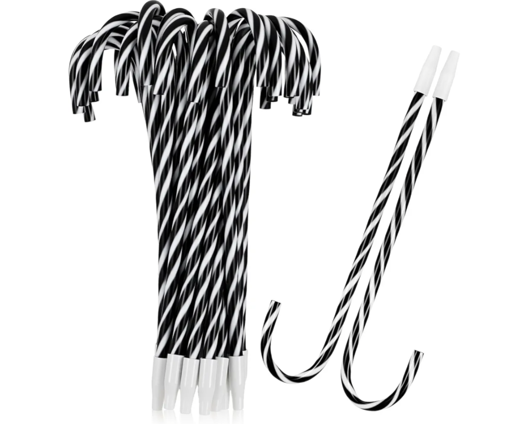 Gueevin 50 Pcs Christmas Candy Cane Pen with Black Ink Snowman Umbrella Cane Ballpoint Pen Bulk for Christmas Gifts Xmas Party Favors Supplies (Black White)