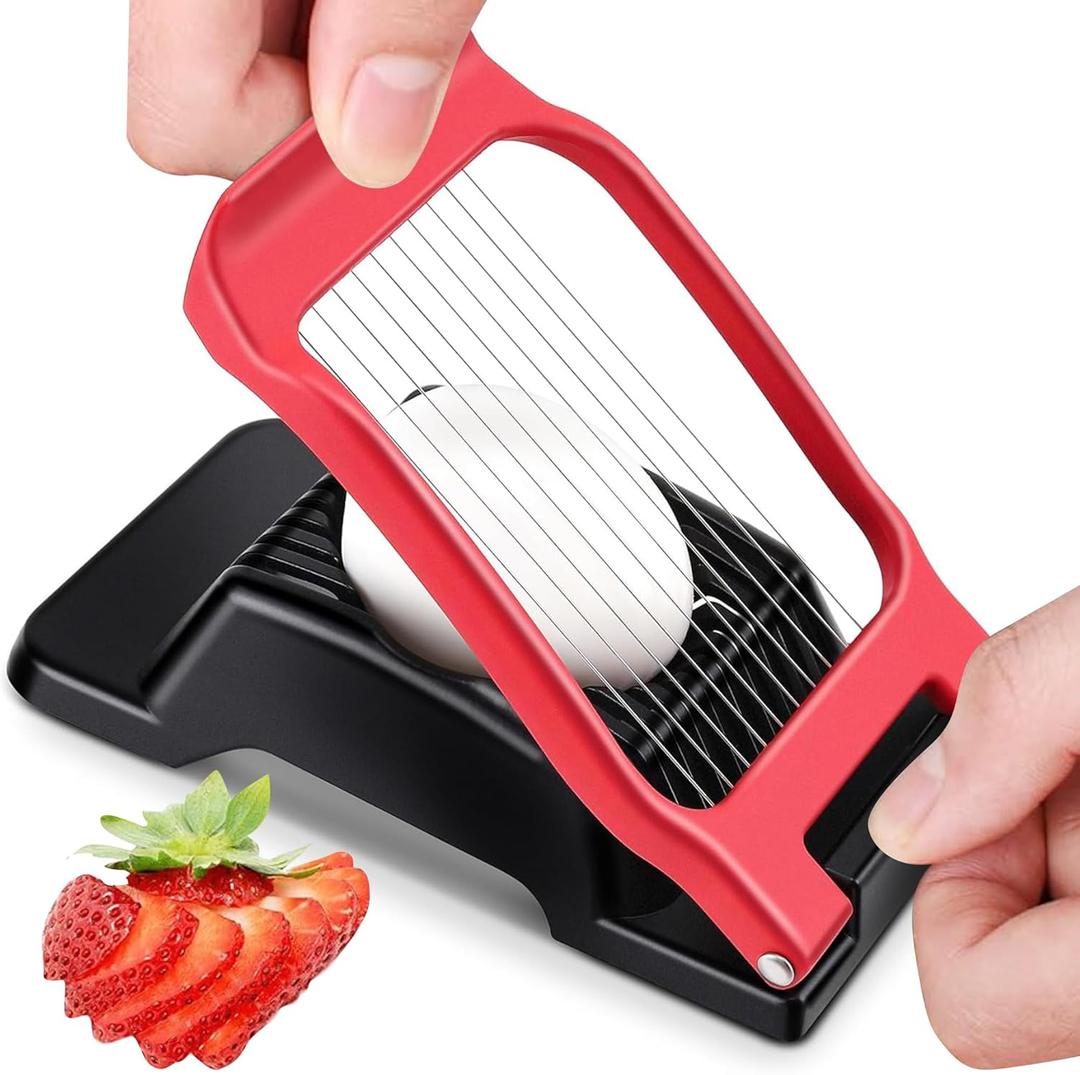 3 x Egg Slicer for Hard Boiled Eggs,Stainless Steel Wire Multipurpose Egg Cutter Strawberry Slicer Tomato Slicers for Home Use (Black Red)