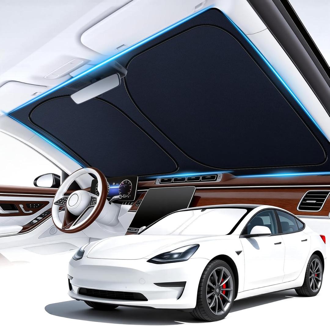 Car Windshield Sunshade Universal Sun Visor Front Window Shades, Foldable Reflective Fits for Model 3/Y 2016 to 2026 (55.9" x 37.4")
