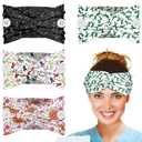 Plifal 4pcs Nurse Headbands for Women with Buttons Non Slip - Cute Cancer Doctor Nursing Sweat Wicking Head Bands, Elastic Wide Turban Soft Hair Bands Accessories for Medical Healthcare Work