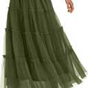 PRETTYGARDEN Tulle Skirts for Women 2025 Fall Fashion Elastic High Waisted Tiered Flowy A-Line Casual Maxi Long Skirt, Size L