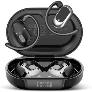 Open Ear Headphones, Bluetooth 5.4 Earphones 36H Playtime Air Conduction Headphones with Mic, Black