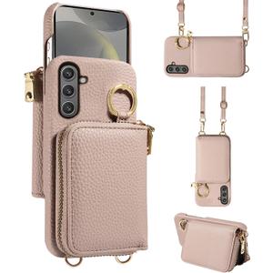 Wallet Case for Samsung Galaxy S25 Plus S25+ 5G with Shoulder Strap Ring Buckle, Luxury PU Leather Zipper Flip Organ Purse Card Holder Stand Full Body Cell Phone Cover for S25Plus 25S 25+ Khaki