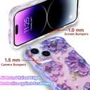 Case for iPhone 15, Colorful Retro Oil Painting Aesthetic Flowers Glossy Design Cute Curly Wavy Edge Easy Grip Soft Bumper Protective Slim Thin Phone Cover Case for Women Girly, Purple