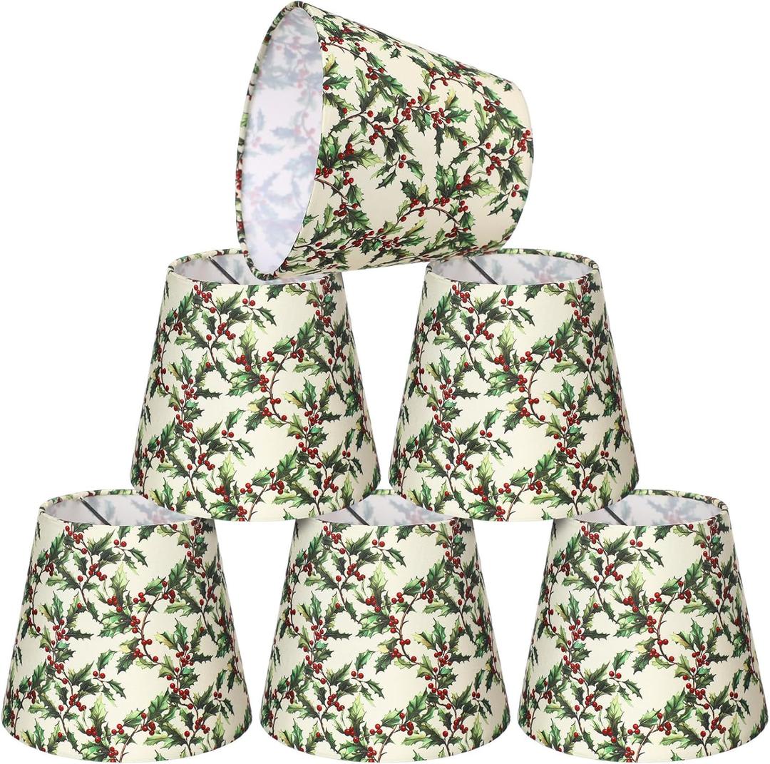 Baquler 6 Pcs Christmas Lamp Shades Set 5.91"w x 5.12"h Hardback Chandelier Shade Mistletoe Little Droplight Shades Wall Lights Chandelier Lights Shade Gift Holiday Decor Supply