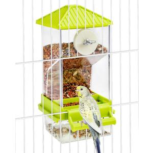 Hamiledyi Automatic Bird Feeder No Mess Bird Cage Feeder Seed Food Container with Perch Transparent Parrot Cage Accessories for Parakeets, Budgies, Cockatoos, Finches, Lovebirds, Canaries (Green)