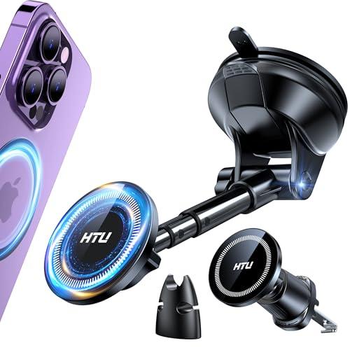 HTU 2026 Upgraded for Magsafe Car Mount [80LBS Strongest Suction & Military-Grade] Powerful Magnetic Cell Phone Holder for Car Dashboard Windshield for iPhone 17 16 15 14 Pro Max Mini,Black