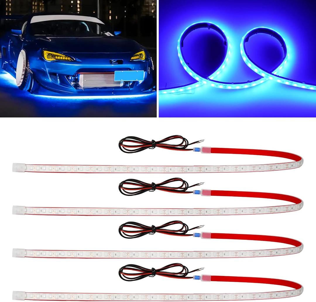Blue Led Strip Lights,24inch 12V Car LED Strip Light IP68 Waterproof Cuttable for Car Motorcycles Boat Golf Cart Truck Cargo Home Decoration with Strong Nano Tape,(4PCS)
