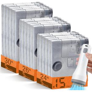 15 Pack Vacuum Storage Bags for Travel with Rechargeable Cordless Pump, Space Saver Bags for Clothes, Compression Packing Bags for Luggage and Suitcase, 15 Combo Size