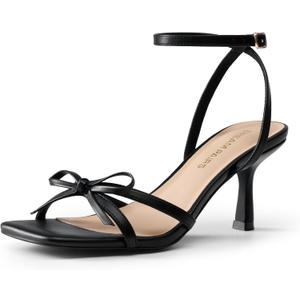 DREAM PAIRS Women's Bow Heels -Kitten Heels for Women, Square Toe Strappy Heeled Sandals, Elegant Wedding & Bridal Bownots Sandals for Formal & Special Occasions, Size 6