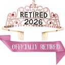 2026 Retirement Tiara & Sash - Officially Retired Sash & Crown for Parties, Events, Gifts, Favors, and Decorations (2026 Pink)