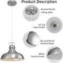 Brushed Nickel Farmhouse Pendant Lights Matte Pendant Lighting for Kitchen Island Industrial Adjustable Height Vintage Dome Hanging Light Fixtures for Barn, Dining Room 3 Packs